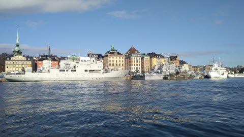 View of warships on the quayside in Stockholm