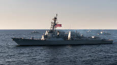 BALTIC SEA (June 4, 2023) The Arleigh Burke-class guided-missile destroyer USS Paul Ignatius (DDG 117), front, and the Royal Netherlands Navy mine countermeasures vessel HNLMS Vlaardingen (M863), top back, steam alongside NATO and Swedish navy ships after departing Tallinn, Estonia, June 4, 2023, to participate in exercise Baltic Operations 2023 (BALTOPS 23). BALTOPS 23 is the premier maritime-focused exercise in the Baltic Region. The exercise, led by U.S. Naval Forces Europe-Africa and executed by Naval Striking and Support Forces NATO provides a unique training opportunity to strengthen the combined response capability critical to preserving the freedom of navigation and security in the Baltic Sea. (U.S. Navy photo courtesy of the Royal Netherlands Air Force by OR-7 Aaron Zwaal)