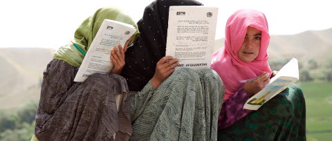 SWEDINT, NCGM
Photo by  Shehzad Noorani, UNICEF
    
Children preparing for their exams in Bam Sarai village in Bamyan province. 

UNICEF, working with the Government of Afghanistan aims to increase by 20 percent girls primary school attendance by the end of 2008. 14 November 2007
