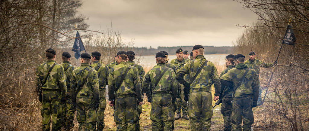 Rekryter ur Stridsvagnskompaniet på P 7 under prestationsövning/Chefens övning 13/3 2019. Ceremoni för utdelning av Stridsvagnsmärket.
