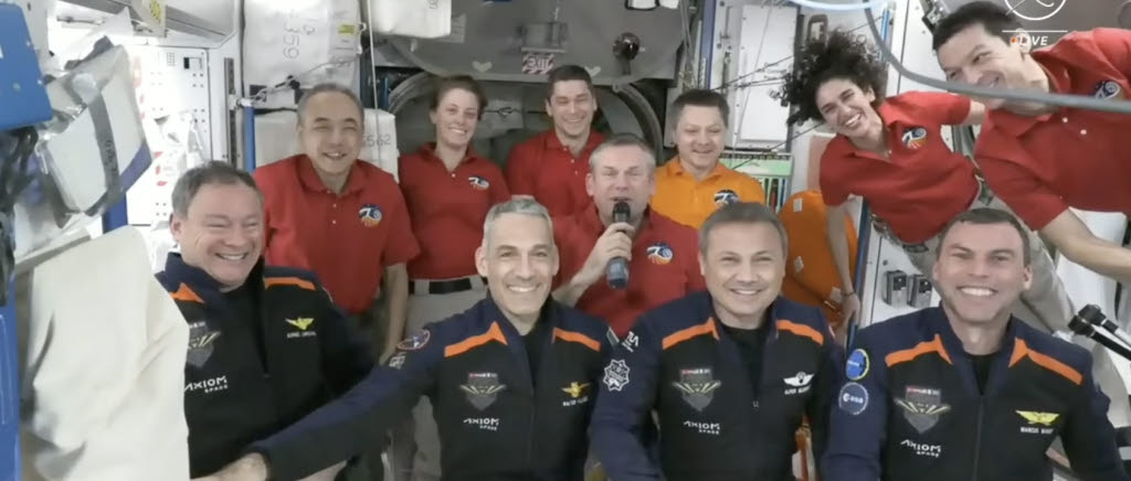 Besättningsmedlemmar med bland annat den svenska astronauten Marcus Wandt på ISS rymdstation