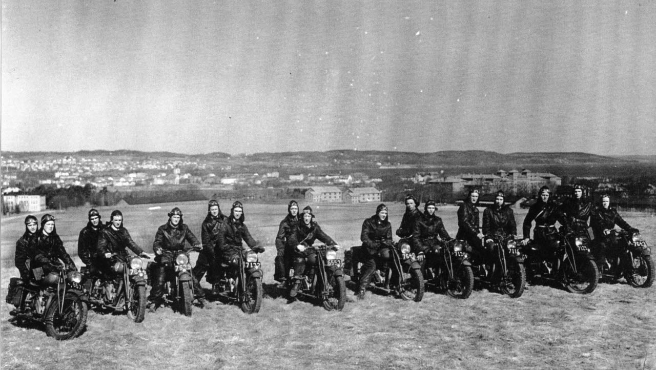 Motorcykelutbildning, A 6. Frivilliga Motorcykelklubben (FMCK) 1948. Bilden är en del av försvarsmakten.se/varhistoria. 