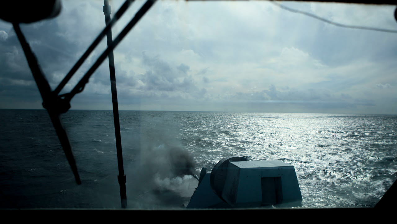 Luftförsvarsövning på korvetten HMS Karlstad under övningen Northern Coasts 2017.