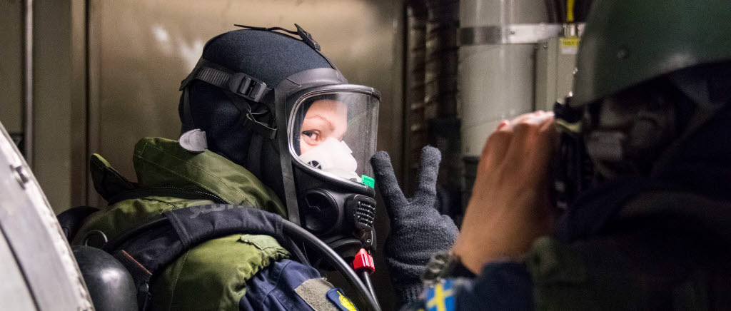 Skyddsövning ombord på Korvetten HMS Karlstad under Baltops 2019. Tillsammans med systerfartyget HMS Nyköping ingår HMS Karlstad i den brittiskledda snabbinsatsstyrkan JEF, Joint Expeditionary Force under Baltops.