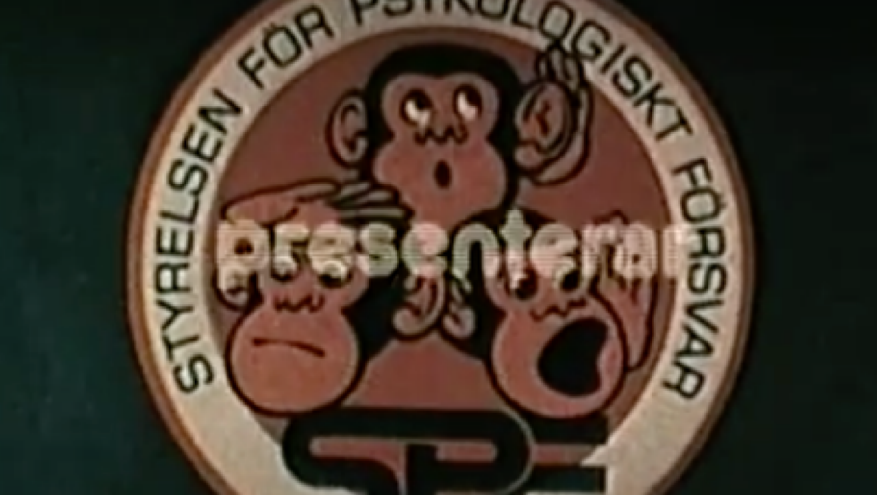 Styrelsen för psykologiskt försvar, tidig logotyp. Bilden är en del av försvarsmakten.se/varhistoria. 