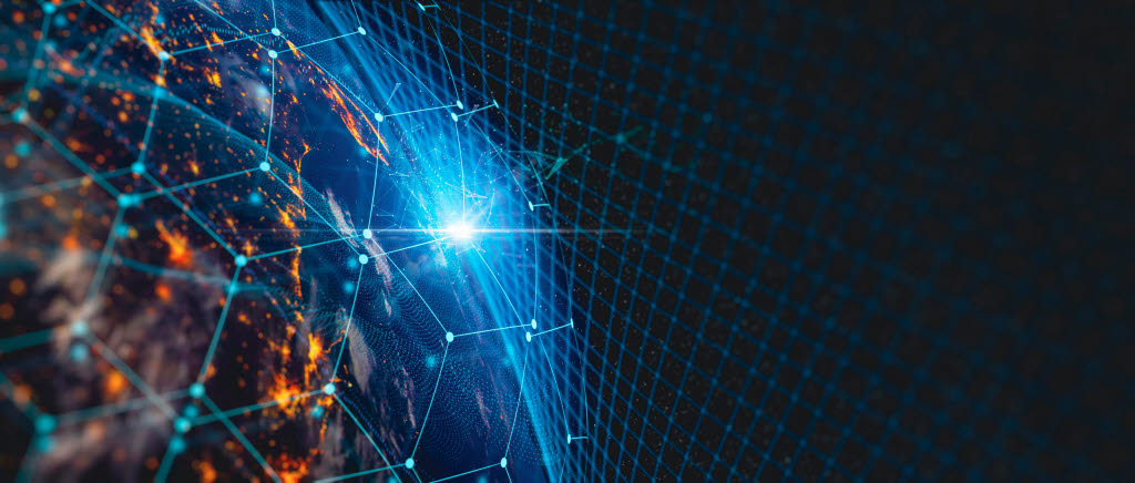 Communication technology for internet business. Global world network and telecommunication on earth cryptocurrency and blockchain and IoT. Elements of this image furnished by NASA