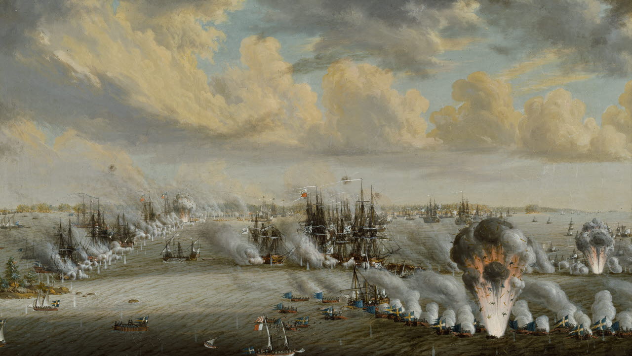 Målning av slaget vid Svensksund 9 juli 1790, Johan Tietrich Schoultz.