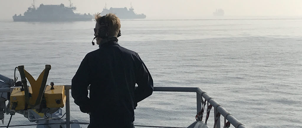 Minsökning utanför Helsingborgs hamn i mars 2018. Man söker efter eventuella minor som fälldes av brittiska flygplan 1942.