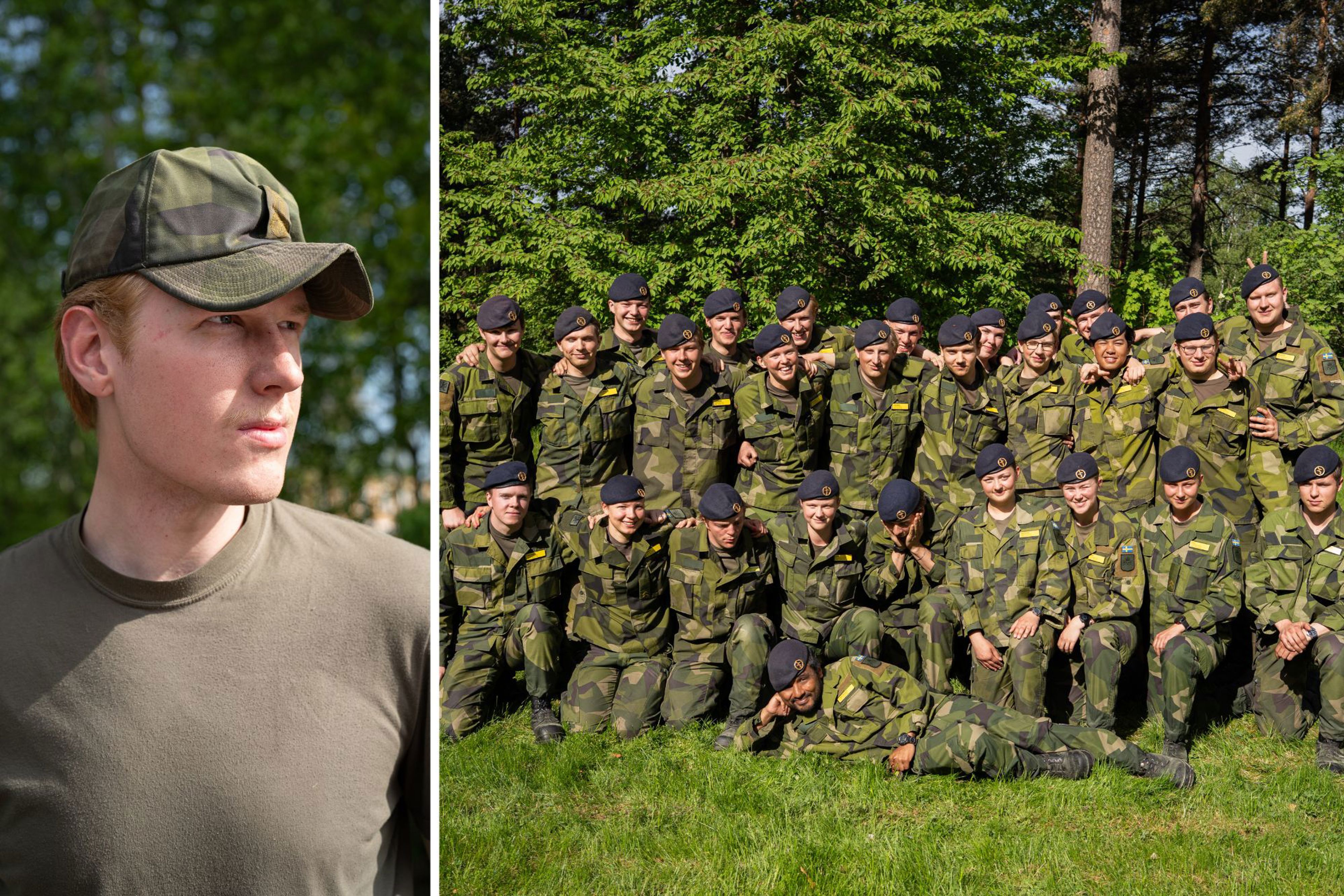 Plutonsfoto och en inklippt bild på värnpliktig.