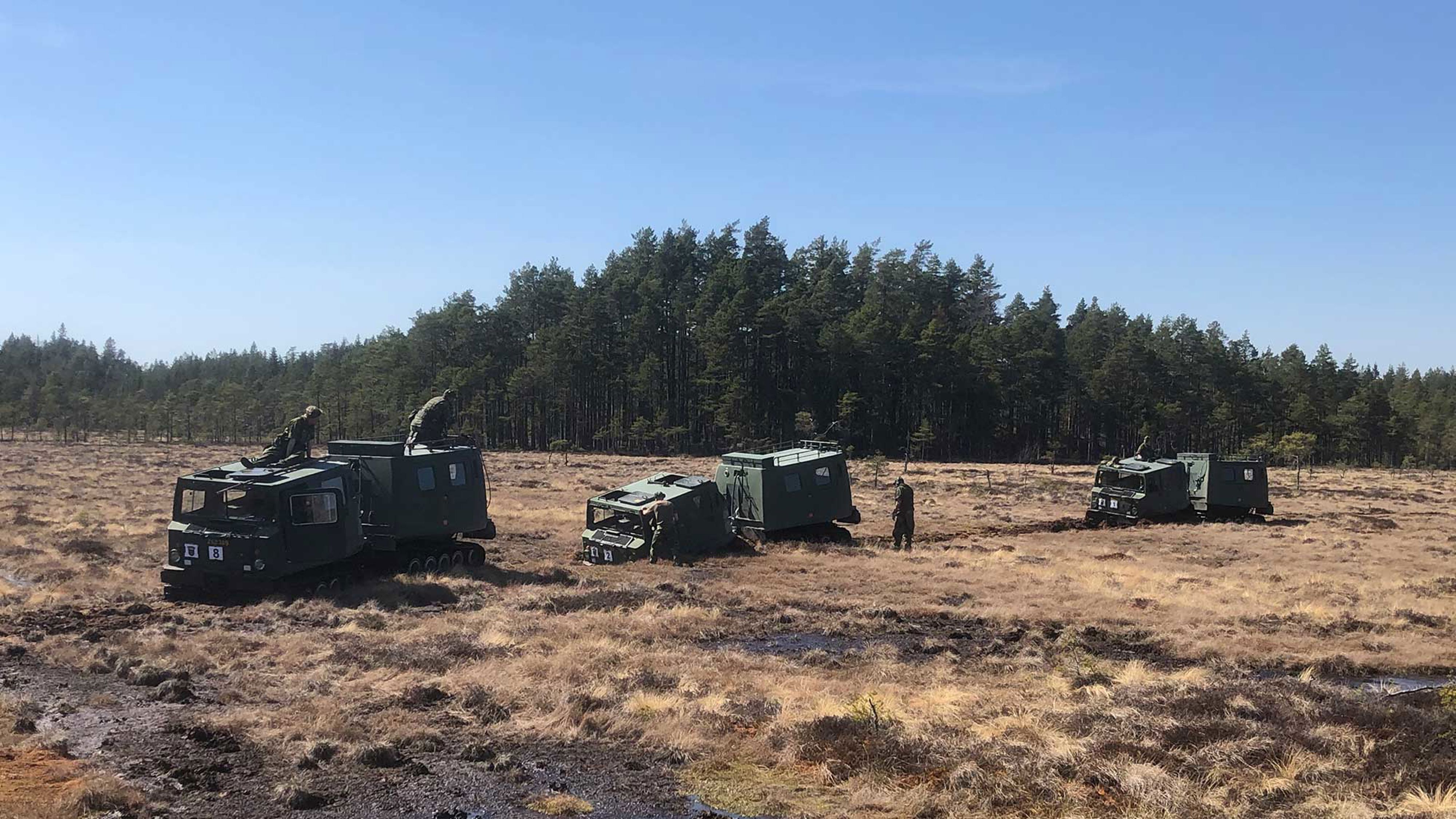 Tre bandvagnar på ett fält