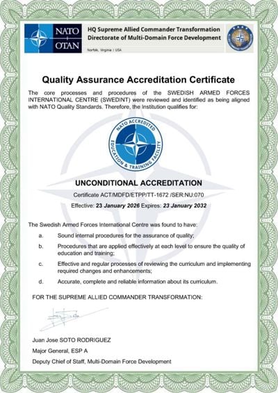 SWEDINT Unconditional NATO Accreditation