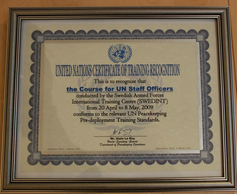 SWEDINT honored with UN Certificate Swedish Armed Forces
